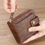 1PC Men's Pu Button Decor Zipper Bag Small Credit Card Holder Bifold Wallet Simple Portable Wallet