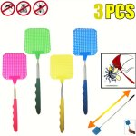 3-PACK Telescopic Fly Swatters Manual Insect Control Durable Plastic Non-slip Grip Adjustable Long Handle Bug Swatter For Indoor