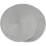 Funwheat Round Braided Placemats Set Of 6 Table Mats For Dining Tables Woven Washable Non-slip Place Mats 15 Inch Grey 6PCS