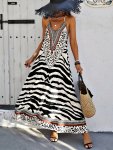 Zebra Print Backless Halter Neck Dress Vacation Sleeveless Dress For Spring & Summer Women's Clothing