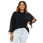 Donnay Plus Size Button Through Side Tie Stripe Shirt - Black