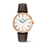 Classic Roman Numerals Date Dark Brown Croc Belly Rose Gold
