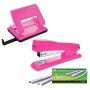 Metal Stapler & Punch Combo + Box Of Staples - Pink