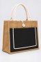 Jute Canvas Rope Stylish Eco Friendly Tote Bag Line Pocket Black 43 X 33 X15CM