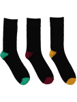 Three Pack Colourful Heel Toe Socks - One Size Black