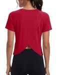 Quenteen Workout Tops For Women V Neck Cropped Open Back Tops Gym Athletic Yoga Shirts Red XL