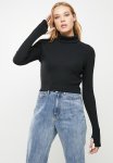 Turtleneck Finger Detail Knit Top - Black
