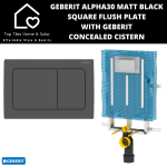 Geberit ALPHA30 Matt Black Square Flush Plate With Geberit Concealed Cistern