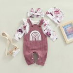 Mauve Rainbow Jumpsuit With Matching Romper Headband And Hat