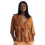 Goldair Gold Foil Print Batwing Top - Burnt Orange Free