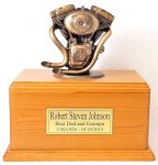 Motorcycle Engine Memorial Urn Wooden Base Personalized Plaque Cherry