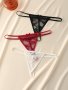 3-PACK Sexy Lace Thong Panties For Women - Polyamide Knit Fabric Low-rise Transparent V-string Design With Lace Detailing