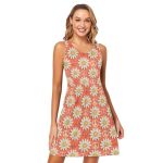 Alaza Groovy Daisy Flower Peace Symbol Women's Summer Dress Sun Dress Sleeveless With Pockets M