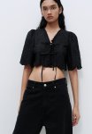 Cropped Broderie Anglaise Blouse - Black