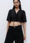 Cropped Broderie Anglaise Blouse - Black