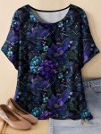 Plus Size Floral Print T-Shirt Casual Crew Neck Short Sleeve Top For Spring & Summer Women's Plus Size Clothing