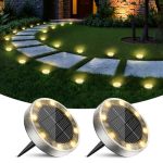 Inkgear 2 Pack Solar Ground Lights Outdoor 8 LED MINI Flat Solar Disk Lights IP65 Waterproof Anti-rust Disc Light Landscape Ligh