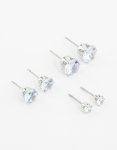 Silver Diamante Mixed Size Stud Earrings 3-PACK