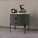 Curved 2-DRAWER Nightstand With Metal Legs- Black
