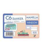 Global C6 Manilla Window S seal Envelopes 500BX