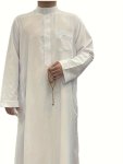Men's Comfy Long Sleeve Thawb With Pocket Solid Color Thobe With Button Detail