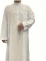 Men's Comfy Long Sleeve Thawb With Pocket Solid Color Thobe With Button Detail