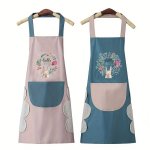 Chic Waterproof Kitchen Apron With Hand Wipe Pockets - Adjustable Oil-resistant Cooking & Baking Apron In Blue Or Pink