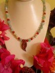 Fluorite Jade Necklace With Jasper Leaf Pendant