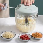 Versatile Manual Garlic Press & Vegetable Chopper - 500 900ML Stainless Steel Blade Sustainable Kitchen Gadget For Meat Onions &