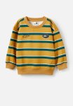 Cotton On Harley Panelled Crew - Vanilla mustard Seed pine Tree Green Stripe