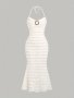 Ruffle Hem Halter Neck Dress Elegant Bodycon Backless Halter Dress For Spring & Summer Women's Clothing