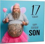 17TH Son Funny Birthday Card - Bearded Man Joke Funny Sons Birthday Card For 17 Year Old Teenage Kids Seventeen Seventeenth