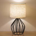 Haitral Black Modern Table Lamp - Minimalist Small Bedside Lamp With Hollowed Out Base Linen Fabric Shade Vintage Nightstand Lam