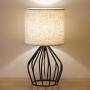 Haitral Black Modern Table Lamp - Minimalist Small Bedside Lamp With Hollowed Out Base Linen Fabric Shade Vintage Nightstand Lamp For Bedroom Living