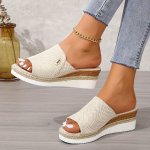 Women's Solid Color Platform Sandals Slip On Comfy Summer Slides Shoes Versatile Wedge Casual Shoes