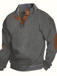 Trendy Solid Sweatshirt Men's Casual Retro V Neck Stand Collar Sweatshirt For Men Fall Winter