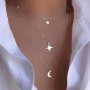 Multilayer Alloy Star Pendant Moon Stacking Necklace Silver Color Jewelry For Women