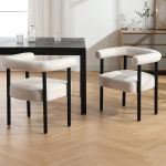 Beige Barrel Dining Chair Linen Upholstery