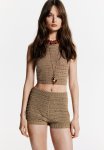 The White Lotus - Glittery Crochet-look Top - Beige Glittery