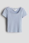 Lace-detailed Jersey Top - Light Blue