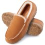 Men's Plush Moccasins Warm Memory Foam Slippers Felted Plush Lined Slip On Indoor Outdoor House Shoes For Winter