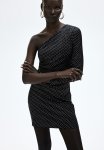 One-shoulder Bodycon Dress - Black Glittery