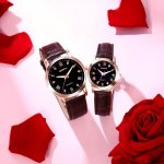 2PCS SET Couple's Pu Strap Casual Quartz Watches Valentine's Day Thanksgiving Gift Set