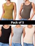5 Pieces Of Women's Camisole Tank Tops For Casual Sports Outerwear Sleeveless Base Shirt With Mixed Colors Wide Straps And Beaut