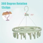 1PC12 Clip Round Drying Rack Plastic 360 Degree Windproof Hanging Socks Hanger Multifunctional Infant Toddler Clothes Storage Ha