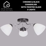 Chrome & Black Chandelier With Frosted Glass - 3 Lights
