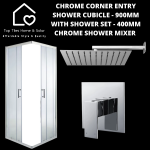 Chrome Corner Entry Shower With Chrome Square Shower Set - 400MM