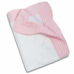 Monoblanks Baby Quilt Personlized Monogram Lightweight Embossed Scalloped Throw Blanket Four Seasons White-pink Trim