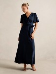 Chelsea Flutter Sleeve Satin Maxi Dress - 20 Navy