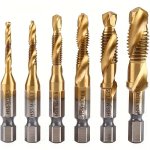 6PCS Titanium Drill Tap Bit Set - M3-M10 Metric Sizes For Precision Screw Tapping & Countersinking Durable High-speed Steel With